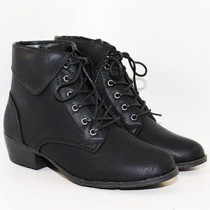 TOP Moda EC89 Womens Foldover Lace Up Low Chunky Heel Ankle Booties